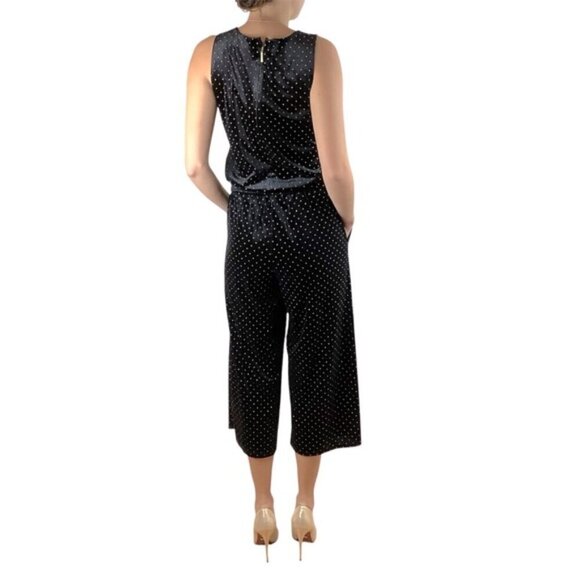 MICHAEL KORS BLACK VELVET GOLD DOTS WIDE LEG JUMPSUIT S - Picture 3 of 12